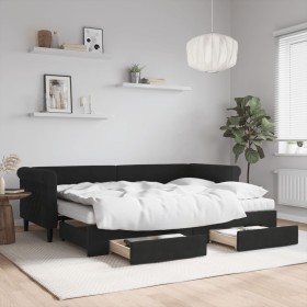 Trundle sofa bed with drawers black velvet 80x200 cm by vidaXL, Beds and slatted bases - Ref: Foro24-3197840, Price: 491,74 €...