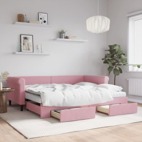 Sofá cama nido con cajones terciopelo rosa 90x200 cm de vidaXL, Camas y somieres - Ref: Foro24-3197846, Precio: 578,99 €, Des...