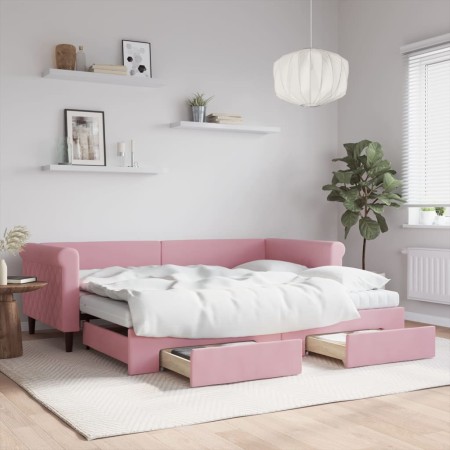 Sofá cama nido con cajones terciopelo rosa 90x200 cm de vidaXL, Camas y somieres - Ref: Foro24-3197846, Precio: 484,64 €, Des...