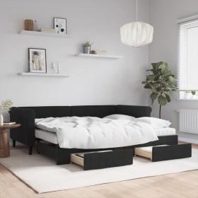 Trundle sofa bed with drawers black velvet 90x200 cm by vidaXL, Beds and slatted bases - Ref: Foro24-3197847, Price: 483,99 €...