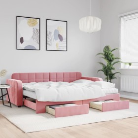 Sofá cama nido con cajones terciopelo rosa 80x200 cm de vidaXL, Camas y somieres - Ref: Foro24-3196997, Precio: 537,99 €, Des...