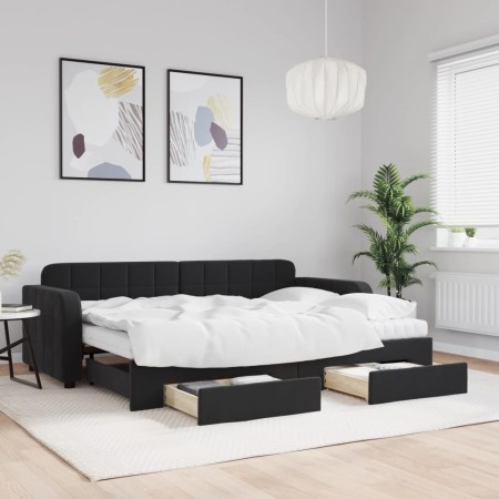 Sofá cama nido con cajones terciopelo negro 80x200 cm de vidaXL, Camas y somieres - Ref: Foro24-3196998, Precio: 485,99 €, De...