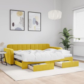 Sofá cama nido con cajones terciopelo amarillo 80x200 cm de vidaXL, Camas y somieres - Ref: Foro24-3196999, Precio: 513,99 €,...