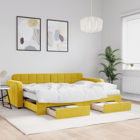 Sofá cama nido con cajones terciopelo amarillo 80x200 cm de vidaXL, Camas y somieres - Ref: Foro24-3196999, Precio: 513,31 €,...