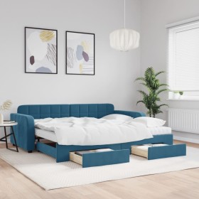 Trundle sofa bed with drawers blue velvet 90x200 cm by vidaXL, Beds and slatted bases - Ref: Foro24-3197000, Price: 617,99 €,...