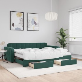 Trundle sofa bed with drawers dark green velvet 90x200 cm by vidaXL, Beds and slatted bases - Ref: Foro24-3197003, Price: 486...