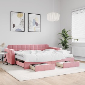 Trundle sofa bed with pink velvet drawers 90x200 cm by vidaXL, Beds and slatted bases - Ref: Foro24-3197004, Price: 605,61 €,...