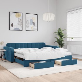 Trundle sofa bed with drawers blue velvet 100x200 cm by vidaXL, Beds and slatted bases - Ref: Foro24-3197007, Price: 634,89 €...