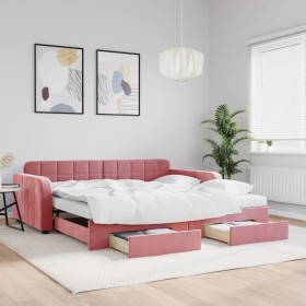 Sofá cama nido con cajones terciopelo rosa 100x200 cm de vidaXL, Camas y somieres - Ref: Foro24-3197011, Precio: 643,99 €, De...