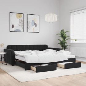 Sofá cama nido con cajones terciopelo negro 100x200 cm de vidaXL, Camas y somieres - Ref: Foro24-3197012, Precio: 643,99 €, D...