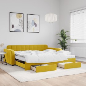 Sofá cama nido con cajones terciopelo amarillo 100x200 cm de vidaXL, Camas y somieres - Ref: Foro24-3197013, Precio: 566,99 €...