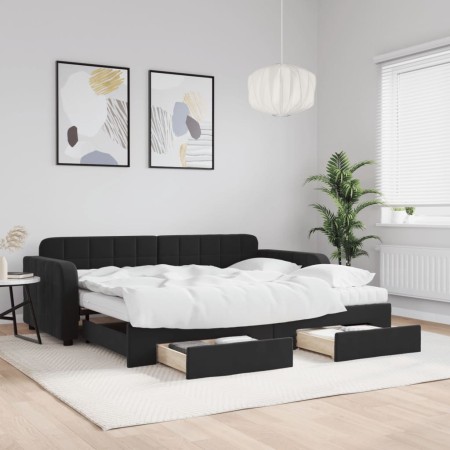 Sofá cama nido con cajones terciopelo negro 90x190 cm de vidaXL, Camas y somieres - Ref: Foro24-3197016, Precio: 577,74 €, De...