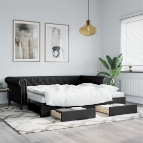 Trundle sofa bed with drawers black synthetic leather 90x200 cm by vidaXL, Beds and slatted bases - Ref: Foro24-3197735, Pric...