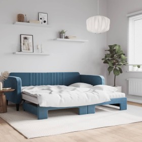 Trundle sofa bed with blue velvet mattress 100x200 cm by vidaXL, Beds and slatted bases - Ref: Foro24-3197093, Price: 442,99 ...