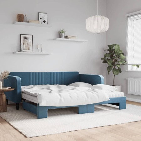 Trundle sofa bed with blue velvet mattress 100x200 cm by vidaXL, Beds and slatted bases - Ref: Foro24-3197093, Price: 441,81 ...