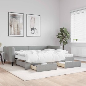 Trundle sofa bed with drawers light gray fabric 90x200 cm by vidaXL, Beds and slatted bases - Ref: Foro24-3196632, Price: 490...