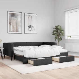 Trundle sofa bed with drawers black fabric 90x200 cm by vidaXL, Beds and slatted bases - Ref: Foro24-3196634, Price: 496,75 €...