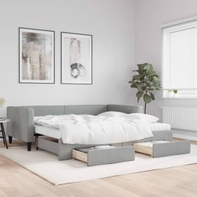 Trundle sofa bed with drawers light gray fabric 100x200 cm by vidaXL, Beds and slatted bases - Ref: Foro24-3196637, Price: 56...