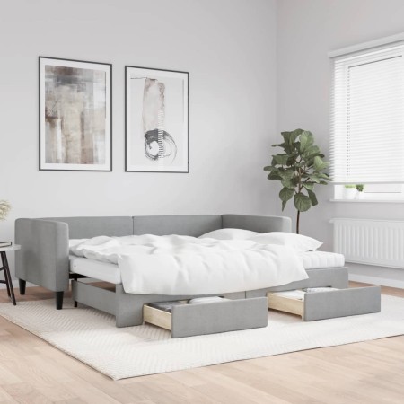 Trundle sofa bed with drawers light gray fabric 90x190 cm by vidaXL, Beds and slatted bases - Ref: Foro24-3196642, Price: 515...