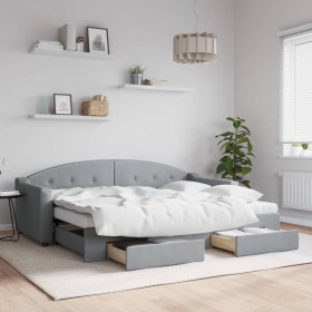 Trundle sofa bed with drawers light gray fabric 80x200 cm by vidaXL, Beds and slatted bases - Ref: Foro24-3197579, Price: 495...