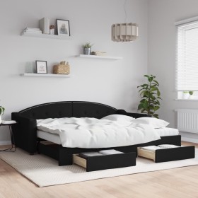 Trundle sofa bed with drawers black fabric 90x200 cm by vidaXL, Beds and slatted bases - Ref: Foro24-3197586, Price: 498,53 €...