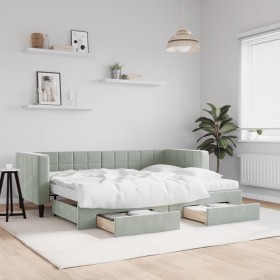 Trundle sofa bed with drawers light gray velvet 80x200 cm by vidaXL, Beds and slatted bases - Ref: Foro24-3196756, Price: 486...