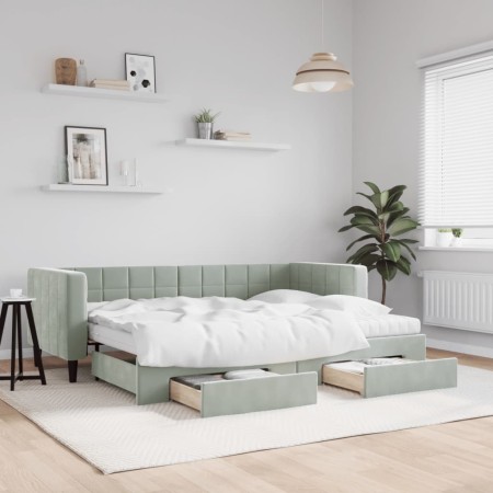 Trundle sofa bed with drawers light gray velvet 80x200 cm by vidaXL, Beds and slatted bases - Ref: Foro24-3196756, Price: 472...