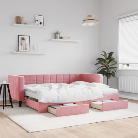 Sofá cama nido con cajones terciopelo rosa 80x200 cm de vidaXL, Camas y somieres - Ref: Foro24-3196759, Precio: 497,03 €, Des...