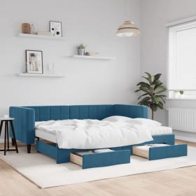 Trundle sofa bed with drawers blue velvet 90x200 cm by vidaXL, Beds and slatted bases - Ref: Foro24-3196762, Price: 618,79 €,...