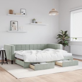 Trundle sofa bed with drawers light gray velvet 90x200 cm by vidaXL, Beds and slatted bases - Ref: Foro24-3196763, Price: 515...