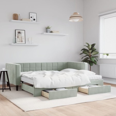 Trundle sofa bed with drawers light gray velvet 90x200 cm by vidaXL, Beds and slatted bases - Ref: Foro24-3196763, Price: 484...