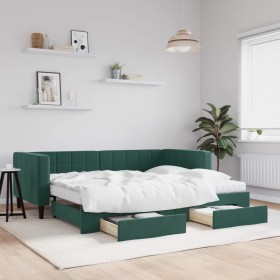 Trundle sofa bed with drawers dark green velvet 90x200 cm by vidaXL, Beds and slatted bases - Ref: Foro24-3196765, Price: 483...