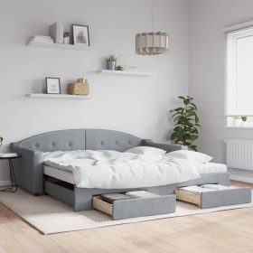 Trundle sofa bed with drawers light gray fabric 100x200 cm by vidaXL, Beds and slatted bases - Ref: Foro24-3197589, Price: 56...