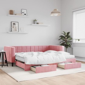 Sofá cama nido con cajones terciopelo rosa 90x200 cm de vidaXL, Camas y somieres - Ref: Foro24-3196766, Precio: 566,99 €, Des...