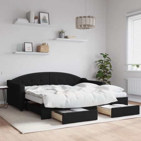 Trundle sofa bed with drawers black fabric 90x190 cm by vidaXL, Beds and slatted bases - Ref: Foro24-3197596, Price: 583,50 €...