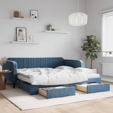 Trundle sofa bed with drawers blue velvet 100x200 cm by vidaXL, Beds and slatted bases - Ref: Foro24-3197141, Price: 495,63 €...