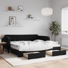 Trundle sofa bed with drawers black velvet 100x200 cm by vidaXL, Beds and slatted bases - Ref: Foro24-3197146, Price: 490,98 ...