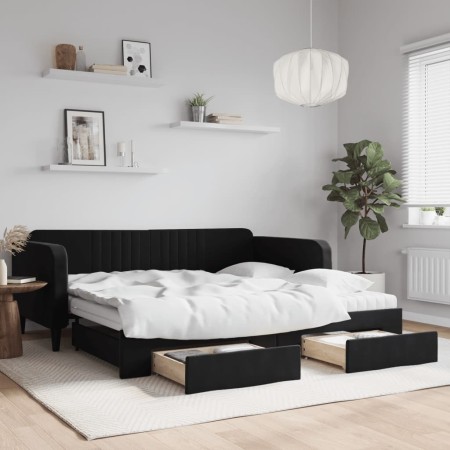 Trundle sofa bed with drawers black velvet 100x200 cm by vidaXL, Beds and slatted bases - Ref: Foro24-3197146, Price: 492,97 ...