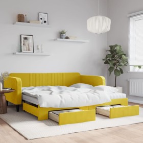 Trundle sofa bed with drawers yellow velvet 100x200 cm by vidaXL, Beds and slatted bases - Ref: Foro24-3197147, Price: 573,99...