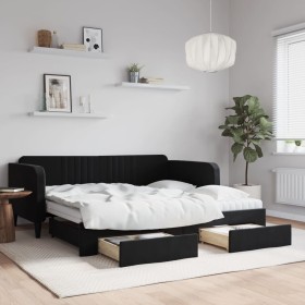 Sofá cama nido con cajones terciopelo negro 90x190 cm de vidaXL, Camas y somieres - Ref: Foro24-3197150, Precio: 526,99 €, De...