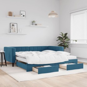 Trundle sofa bed with drawers blue velvet 100x200 cm by vidaXL, Beds and slatted bases - Ref: Foro24-3196769, Price: 497,10 €...