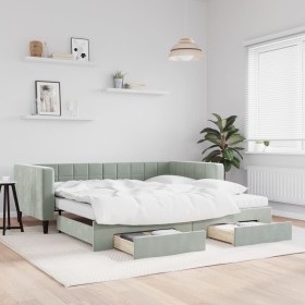 Trundle sofa bed with drawers light gray velvet 100x200 cm by vidaXL, Beds and slatted bases - Ref: Foro24-3196770, Price: 49...