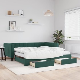 Trundle sofa bed with drawers dark green velvet 100x200 cm by vidaXL, Beds and slatted bases - Ref: Foro24-3196772, Price: 49...