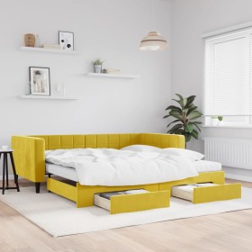 Sofá cama nido con cajones terciopelo amarillo 100x200 cm de vidaXL, Camas y somieres - Ref: Foro24-3196775, Precio: 573,99 €...