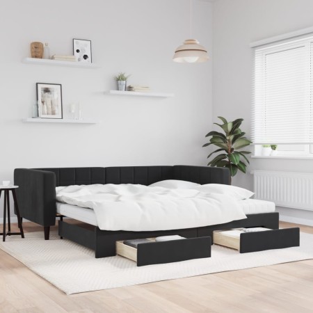 Sofá cama nido con cajones terciopelo negro 100x200 cm de vidaXL, Camas y somieres - Ref: Foro24-3196774, Precio: 491,72 €, D...