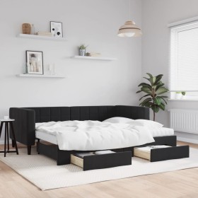 Trundle sofa bed with drawers black velvet 90x190 cm by vidaXL, Beds and slatted bases - Ref: Foro24-3196778, Price: 527,99 €...