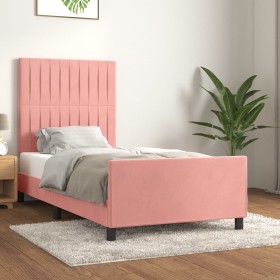 Pink velvet bed frame with headboard 100x200 cm by vidaXL, Beds and slatted bases - Ref: Foro24-3125866, Price: 162,59 €, Dis...