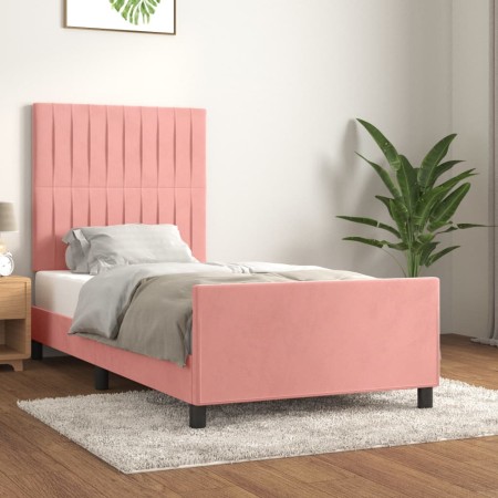 Estructura de cama con cabecero de terciopelo rosa 100x200 cm de vidaXL, Camas y somieres - Ref: Foro24-3125866, Precio: 162,...