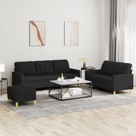 Sofagarnitur mit Kissen 3-teilig aus schwarzem Stoff von vidaXL, Sofas - Ref: Foro24-3201318, Preis: 579,98 €, Rabatt: %