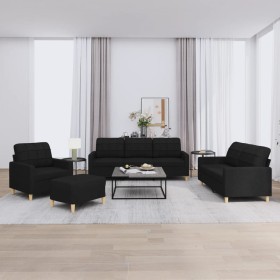 Sofa set with cushions 4 pieces black fabric by vidaXL, Sofas - Ref: Foro24-3201254, Price: 777,75 €, Discount: %